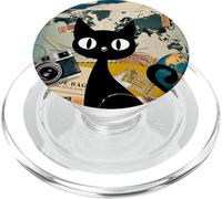 Travelling The World Collage Romantic Explorer Black Cat PopSockets PopGrip for MagSafe
