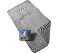 Travelrest 4-in-1 Travel Blanket - Pillow Blanket for Airplanes, Compact, Built in Carry Case, Ultra Plush and Soft for Long Travels, Wearable, Zippered Pocket - Grey, Regular