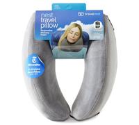 Travelrest Nest Neck Pillow for Travel - Advanced Support for Long Flights, Memory Foam Patented Design for Optimal Relaxation, Ergonomic, and Washable, On-the-Go and Attaches to Luggage - Gray