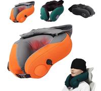 Travelzen Hooded Massage Pillow, Simulates Real Human Hand Massage / 360° Neck Support/Two-Speed Adjustment/Heating, Travel Zen Pillow with Hooded Light-Blocking,Travel Push-to-inflate (A)