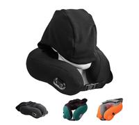 Travelzen Hooded Massage Pillow, Travel Zen Neck Pillow, 3D Dual-Core Massage & Therapeutic Heat, Mimics The Kneading Action of Human Hands, Press and Inflate, Two-Speed Adjustment (Black)