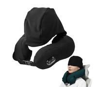 Travelzen Hooded Massage Pillow, Travel Zen Neck Pillow, Inflatable Hooded Travel Pillow, 3D Dual-Core Simulates Real Human Hand Massage Neck Pillows, for Kids & Adults, for Airplane, Train (Black)