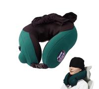 Travelzen Hooded Massage Pillow, Travel Zen Neck Pillow, Inflatable Hooded Travel Pillow, 3D Dual-Core Simulates Real Human Hand Massage Neck Pillows, for Kids & Adults, for Airplane, Train (Green)