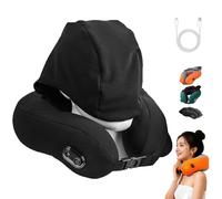 Travelzen - Travelzen Hooded Massage Pillow, Mimics Human Hands with Dual-Core Kneading Action, 360° Neck Support, Two-Speed Adjustment, Perfect for at Home, Office (Black)
