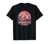 Traverse City Michigan Red Fox Mom Kit Lighthouse Design T-Shirt