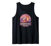 Traverse City Michigan Red Fox Mom Kit Lighthouse Design Tank Top