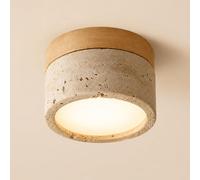 Travertine Flush Mount Ceiling Light, 4 Inch Wood LED Lamp for Hallway