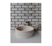 Travertine Marble Bathroom Sink Cylinder Shape Gray Stone Vessel Sink for Vanity Countertop - Gray, One Size