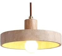 Travertine Pendant Light with Beige Disc Shade, Adjustable Height, E27 Base, Wabi-Sabi Japandi Minimalist Ceiling Lighting (Wood Color)