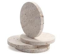 Travertine Stone Coasters for Drinks Round Set of 4 Modern Marble Coaster for Home Office