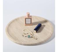 Travertine Tray, 11.8"x0.8" Round Serving Tray for Kitchen and Coffee Table, Bathroom Trays for Counter, Decorative Vanity Trays, Catchall Fruit and Snack, Light Beige Ottoman Tray