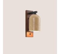 Travertine Wall Sconce Lighting: Modern Farmhouse Wall Lamp Fixture, Natural Stone Bedside Light with Wooden Base, Rustic Wall Decor for Bedroom, Living Room, Hallway