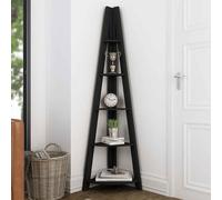 travis corner wooden ladder shelving unit - black