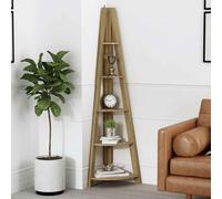 travis corner wooden ladder shelving unit - oak