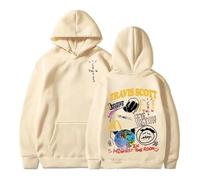 Travis Scott x Jack Sudaderas collaboration black hooded sweatshirt, trendy hip-hop style unisex, MCDonalds earth pattern print, loose casual couple outfit, youth streetwear trend (Beige, XXXL)