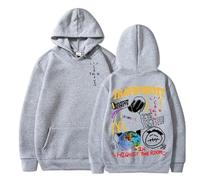 Travis Scott x Jack Sudaderas collaboration black hooded sweatshirt, trendy hip-hop style unisex, MCDonalds earth pattern print, loose casual couple outfit, youth streetwear trend (Light gray, M)