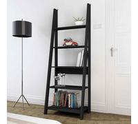 travis wooden ladder bookcase with 4 shelves - black