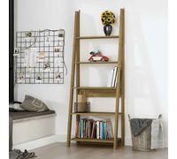 travis wooden ladder bookcase with 4 shelves - oak