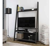 travis wooden ladder tv stand with 3 shelves - black