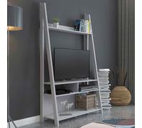 travis wooden ladder tv stand with 3 shelves - grey