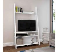 travis wooden ladder tv stand with 3 shelves - white