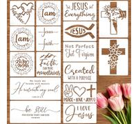 Travone 16Pcs Christian Stencils for Painting on Wood Reusable Motivational Bible Verse Paint Fabric Canvas Religious Scene Drawing Template Cross Words Nativity Stencil for Wall Home Decor DIY Crafts
