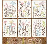 Travone 6Pcs Wildflower Stencil for Painting on Wall Large Reusable Flower Leaf Design Template Kit for DIY Crafts Paint Furniture Fabric Paper Wood Scene Drawing Stencils Home Outdoors Decor