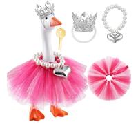 Travone 7inch Desk Goose Outfits Mini Desktop Goose Clothes Dress Necklace Crown Accessories Set Cute Felt Desk Geese Key Holder Costumes for Magnetic Geese Statue Office Home Table Decor Gift