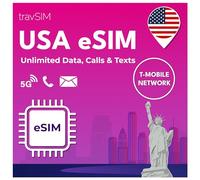 travSIM USA eSIM | T-Mobile Network | Unlimited data, calls & texts in the USA | eSIM for USA works on eSIM compatible iOS & Android devices | USA eSIM 7 Days