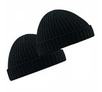 Trawler Beanie Wooly Knitted Fisherman Hat Beechfield Retro Vintage Style Ski Trawler Hats (UK, Alpha, One Size, Black (Pack of 2))