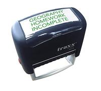 Traxx 9012 48 x 18mm - Stock Self-Inking Teacher Geography Homework Incomplete Rubber Stamp - Green Ink