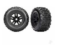 Traxxas 1/8 3.8in Black Sledgehammer Assembled Glued Wheels Tyres Set TRX9672