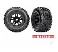 Traxxas 1/8 Wheels Tyres Assembled 3.8in Black Sledgehammer Pair TRX9573