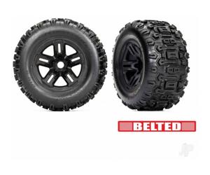 Traxxas 1/8 Wheels Tyres Assembled 3.8in Black Sledgehammer Pair TRX9573