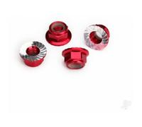 Traxxas 5mm Red Aluminium Serrated Flanged Lock Nuts 4 Pack TRX8447R