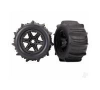 Traxxas Paddle Tyres Mounted Black 3.8in Wheels 17mm Hex 2pcs TRX8674
