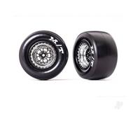 Traxxas Rear Wheels & Tyres Assembled Glued Weld Chrome Mickey Thompson Drag Slicks 2pc TRX9476R