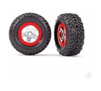 Traxxas SCT Off-Road Racing Tyres Satin-Chrome Wheels Red Beadlock TRX7073A