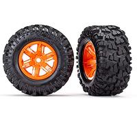 Traxxas Tires wheels assembled glued (X-Maxx orange wheels Maxx AT tires foam inserts) (left right) (2) (TRX7772T)