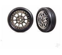 Traxxas Wheels & Tyres, Assembled (2.2in Black Chrome wheels, Alias ribbed 2.2in Tyres) (2) (Bandit front, medium compound w/ foam inserts) TRX2471T