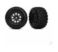 Traxxas Wheels & Tyres, Assembled (Black with Satin beadlock wheels, dual profile (2.1" outer, 2.6" inner), Sledgehammer tyres, foam inserts)) (front) (2) TRX10771-STBLK
