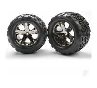 Traxxas Wheels & Tyres, assembled, glued (2.8") (All-Star Black Chrome wheels, Talon Tyres, foam inserts) (electric rear) (2) (TSM rated) TRX3668A