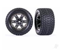 Traxxas Wheels & Tyres, Assembled, Glued (2.8") (RXT Charcoal Grey & Black Chrome wheels, Gravix tyres, foam inserts) (4WD electric front/rear, 2WD electric front only) (2) (TSM rated) TRX6764-BLKCR