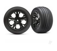 Traxxas Wheels & Tyres, Assembled, Glued (2.8in) (All-Star Black Chrome wheels, ribbed Tyres, foam inserts) (electric front) (2) TRX3771A