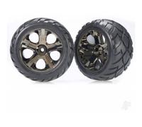Traxxas Wheels & Tyres, assembled, glued (All-Star black chrome wheels, Anaconda Tyres, foam inserts) (nitro rear/ electric front) (1 left, 1 right) TRX3776A