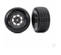 Traxxas Wheels & Tyres, Assembled, Glued (dirt oval, Graphite Grey wheels, Hoosier tyres, foam inserts) (2) (4WD front/rear, 2WD rear only) TRX10474