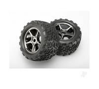 Traxxas Wheels & Tyres, assembled, glued (Gemini black chrome wheels, Talon Tyres, foam inserts) (2) (use with 17mm splined wheel hubs & nuts, part #5353X) (TSM rated) TRX5374X