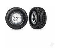 Traxxas Wheels & Tyres, Assembled, Glued (SCT, Satin Chrome wheels, beadlock type (dual profile 2.2in outer 3.0in inner, Hoosier tyres, foam inserts) (2) (2WD front) TRX10476