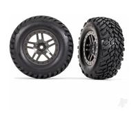 Traxxas Wheels & Tyres, Assembled, Glued (SCT Split-Spoke Grey beadlock style wheels, SCT off-road racing Tyres, foam inserts) (2) (4WD f/r, 2WD rear) (TSM rated) TRX6964