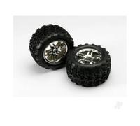 Traxxas Wheels & Tyres, assembled, glued (SS (Split Spoke) chrome wheels, Talon Tyres, foam inserts) (2) (use w/17mm splined wheel hubs & nuts, part #5353X) TRX5174R
